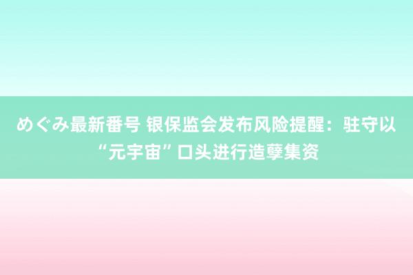 めぐみ最新番号 银保监会发布风险提醒：驻守以“元宇宙”口头进行造孽集资
