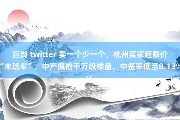巨臀 twitter 卖一个少一个，杭州买家赶限价“末班车”，中产疯抢千万级楼盘，中签率低至8.13%
